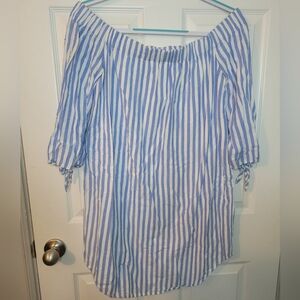 Old Navy Medium Top Blue White Stripes Off The Shoulder